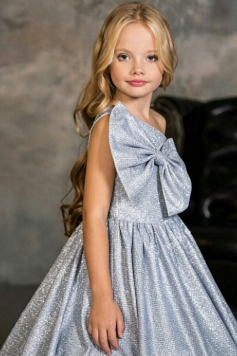 One Shoulder Large Bow Glitter Floor Length Flower Girl Dresses 699891566672 - 10 Days / As Picture / 2 - COCOMELODY