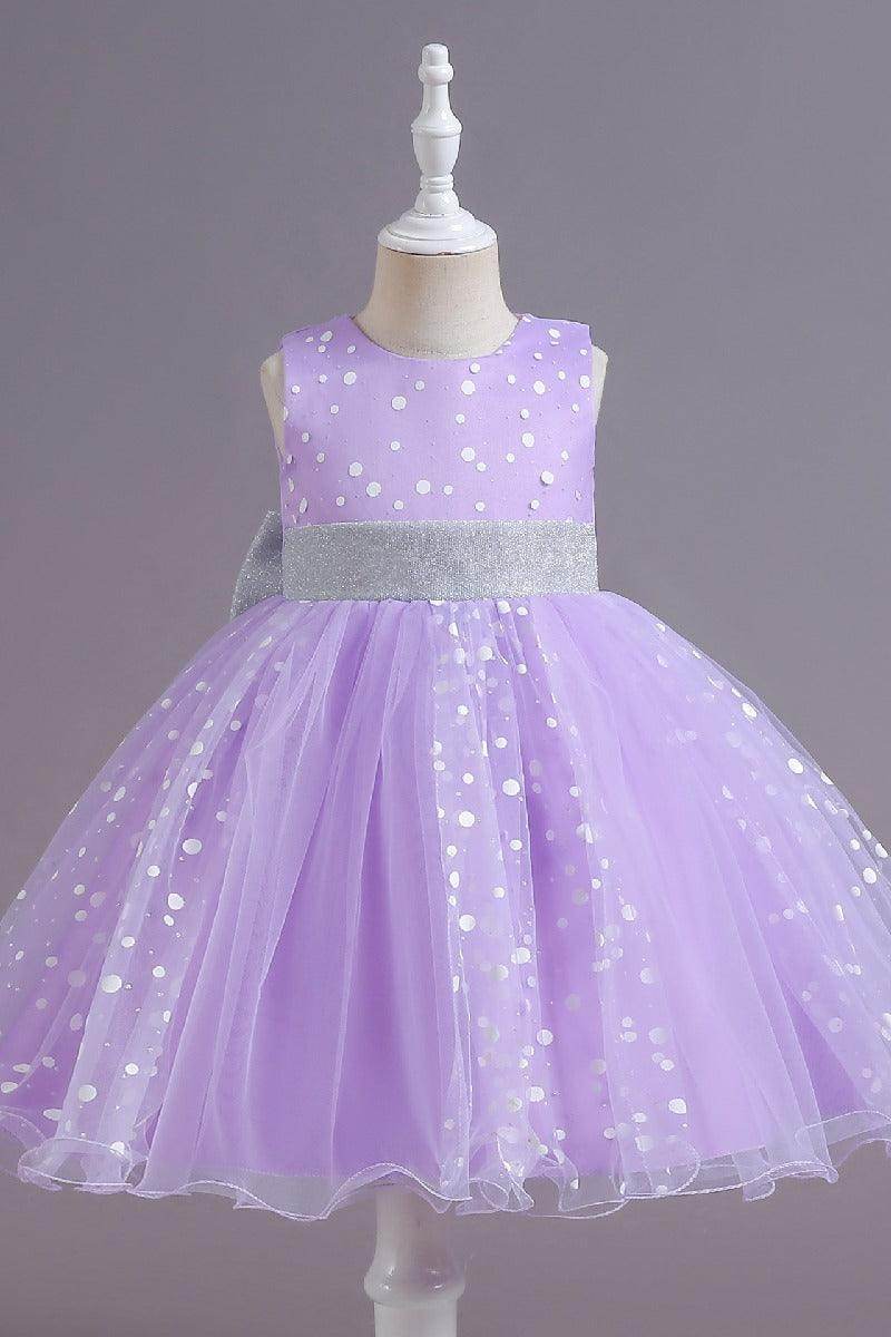 Ball-Gown Scoop Neck Sleeveless Dot Print/Tulle Flower Girl Dresses With Bow(s) 675366554705 - COCOMELODY
