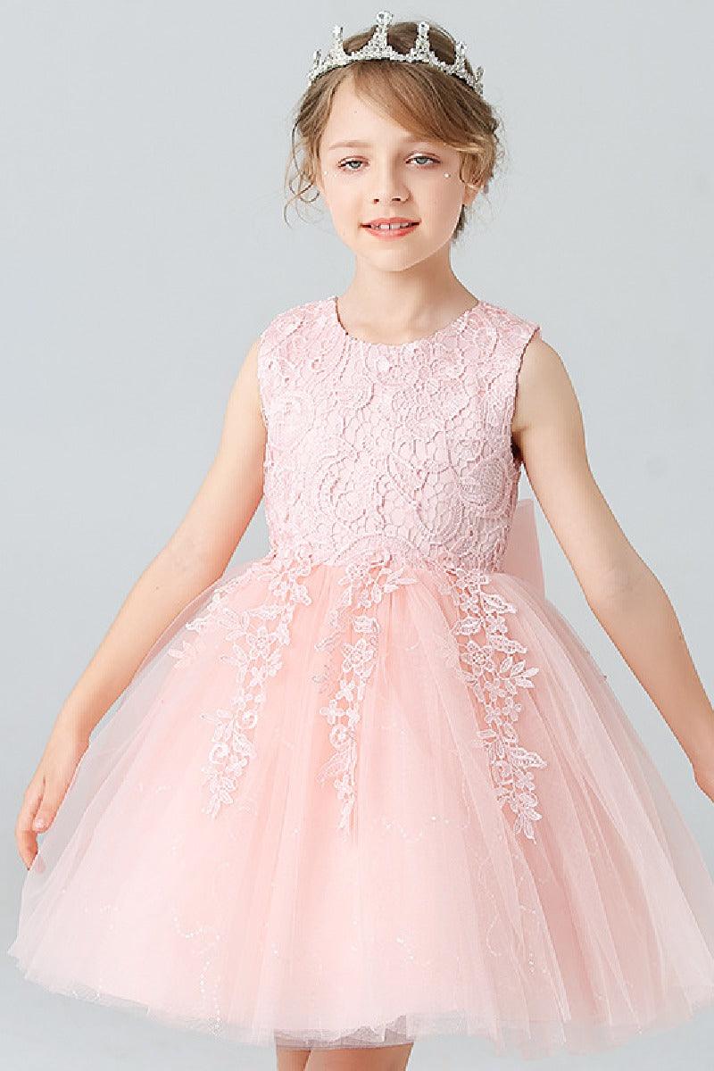 A-Line Scoop Neck Sleeveless Lace/Tulle Flower Girl Dresses With Bow(s) 728999018070 - COCOMELODY