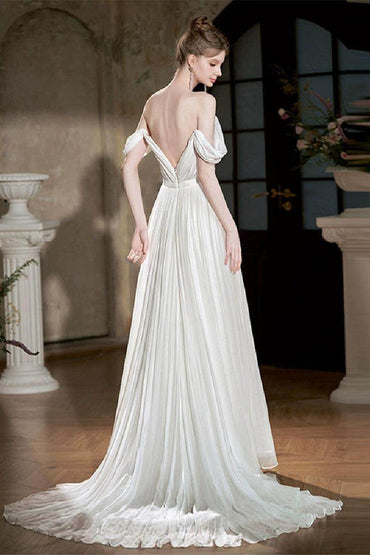 A-Line Sweep-Brush Train Chiffon Wedding Dress 811880629978CR - COCOMELODY