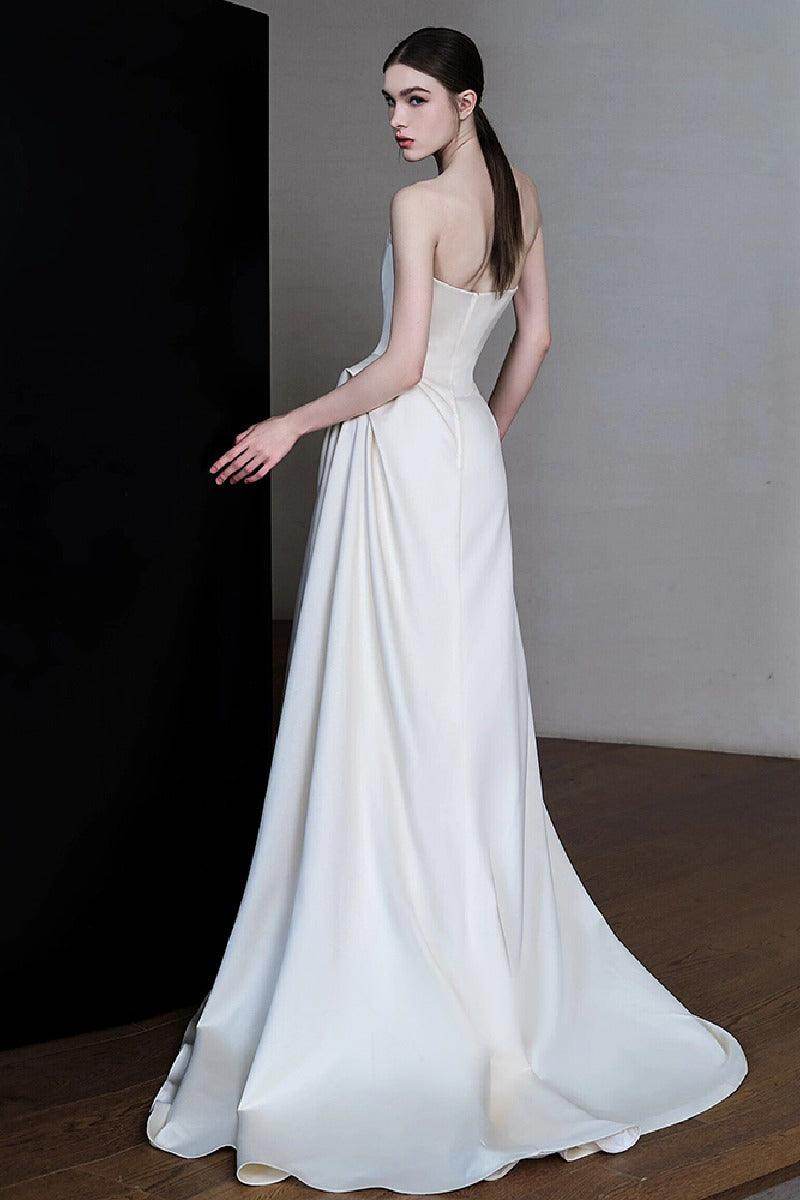 Sheath-Column Sweep-Brush Train Satin Wedding Dress 761888350591 - COCOMELODY