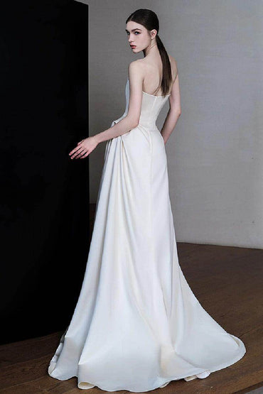 Sheath-Column Sweep-Brush Train Satin Wedding Dress 761888350591 - COCOMELODY