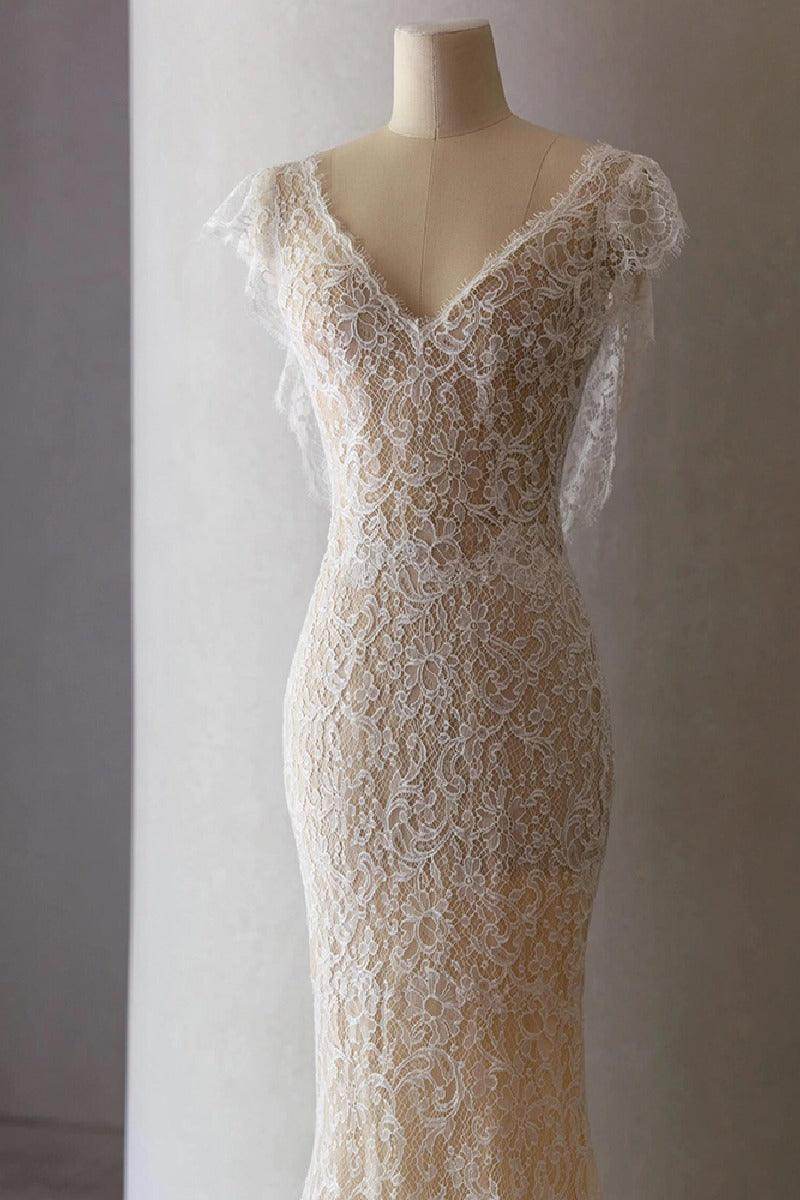 Trumpet-Mermaid Sweep-Brush Train Lace Wedding Dress 802161905314 - COCOMELODY
