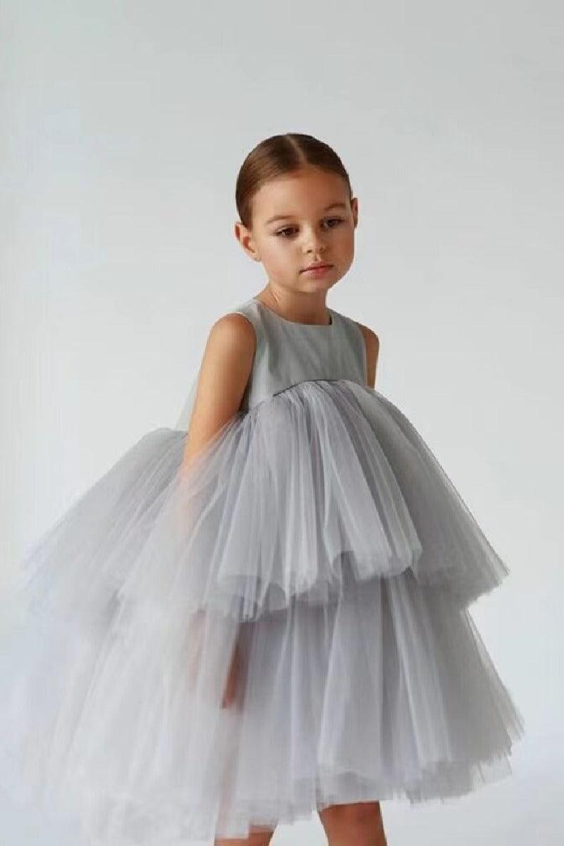 Ball Gown Scoop Neck Sleeveless Mini Tulle Flower Girl Dresses 606456801196 - 10 Days / Flint Gray / 80cm - COCOMELODY
