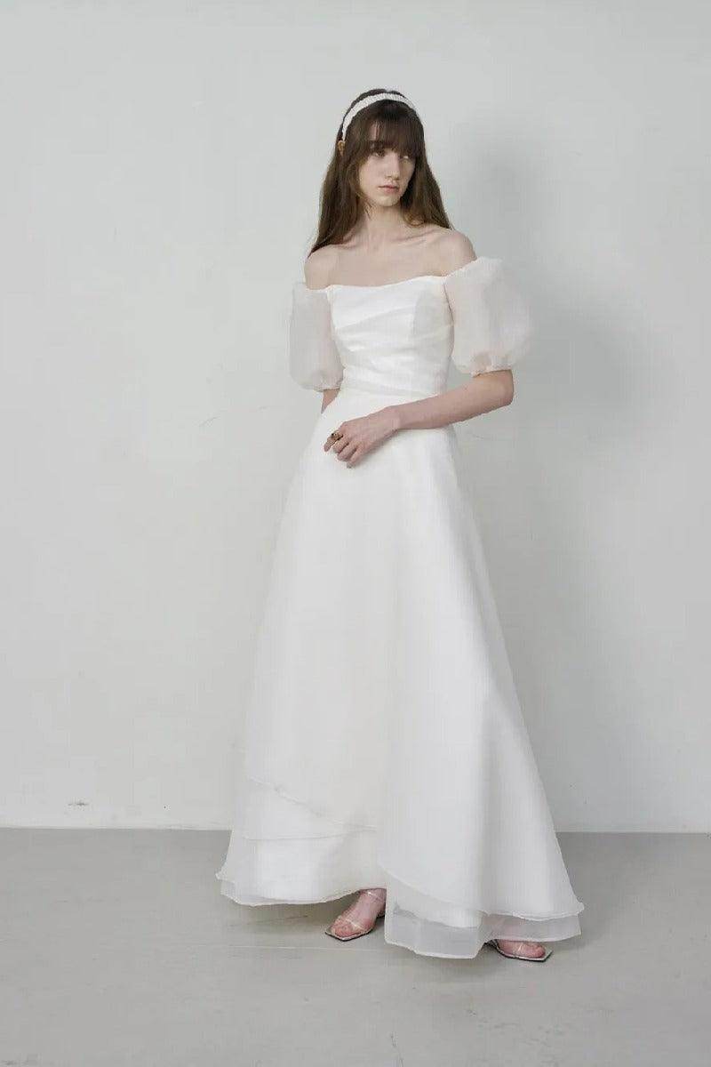 A-Line Floor Length Organza Wedding Dress 821797168740 - COCOMELODY