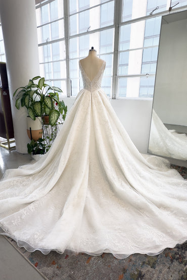 A-Line Chapel Train Lace Tulle Wedding Dress CW3005