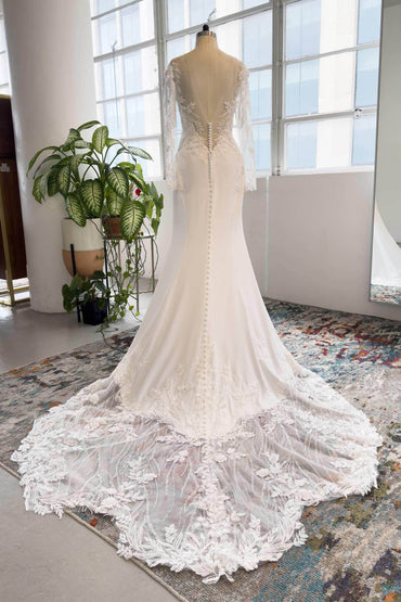 Trumpet-Mermaid Chapel Train Lace Wedding Dress CW2995 - COCOMELODY