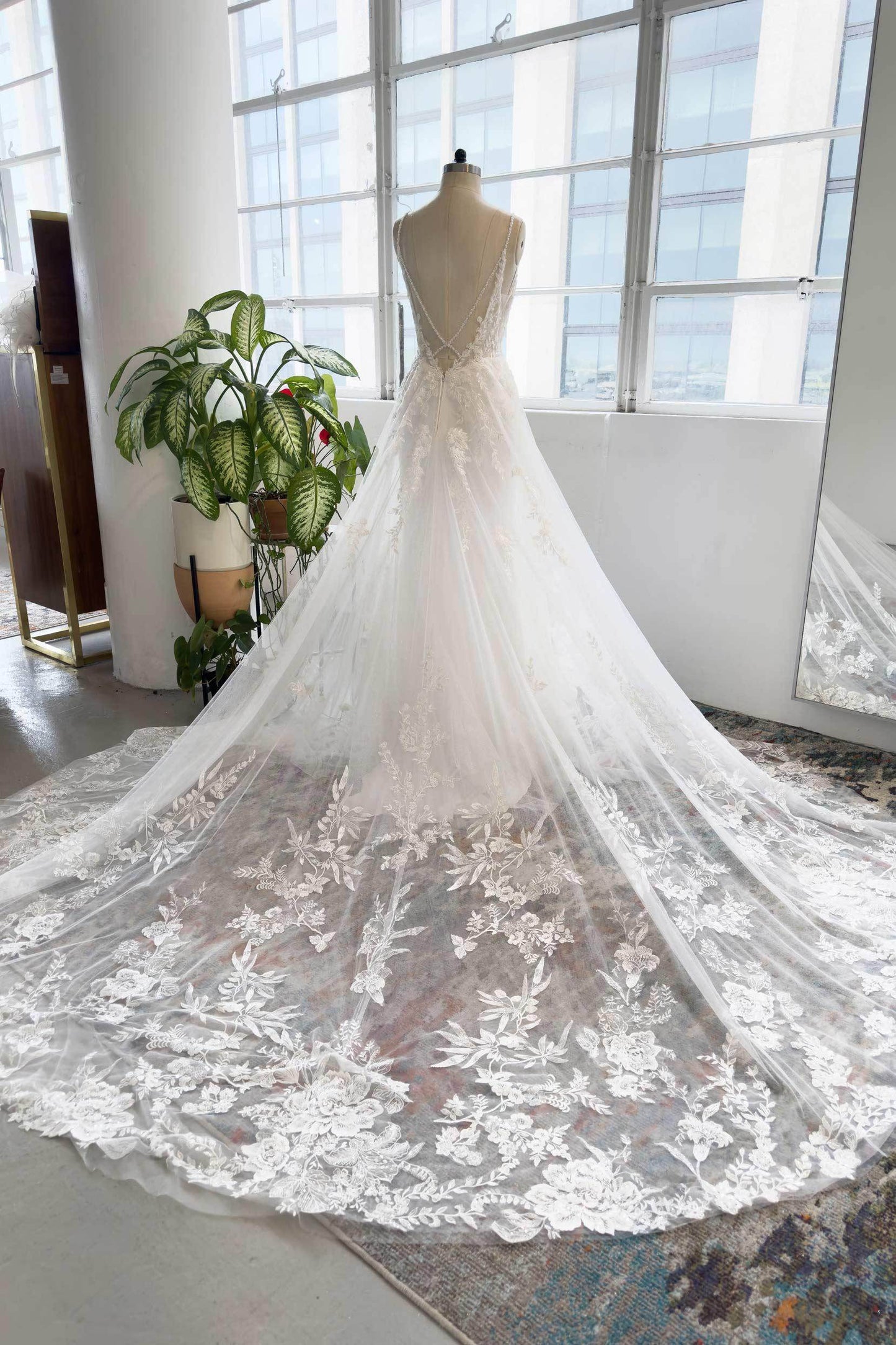 A-Line Cathedral Train Lace Tulle Wedding Dress CW2996 - COCOMELODY