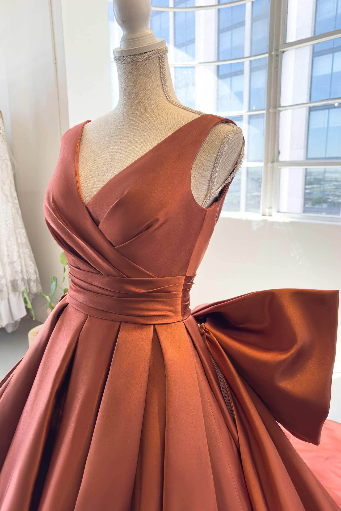 A-Line Chapel Train Satin Wedding Dress CW2991 - COCOMELODY