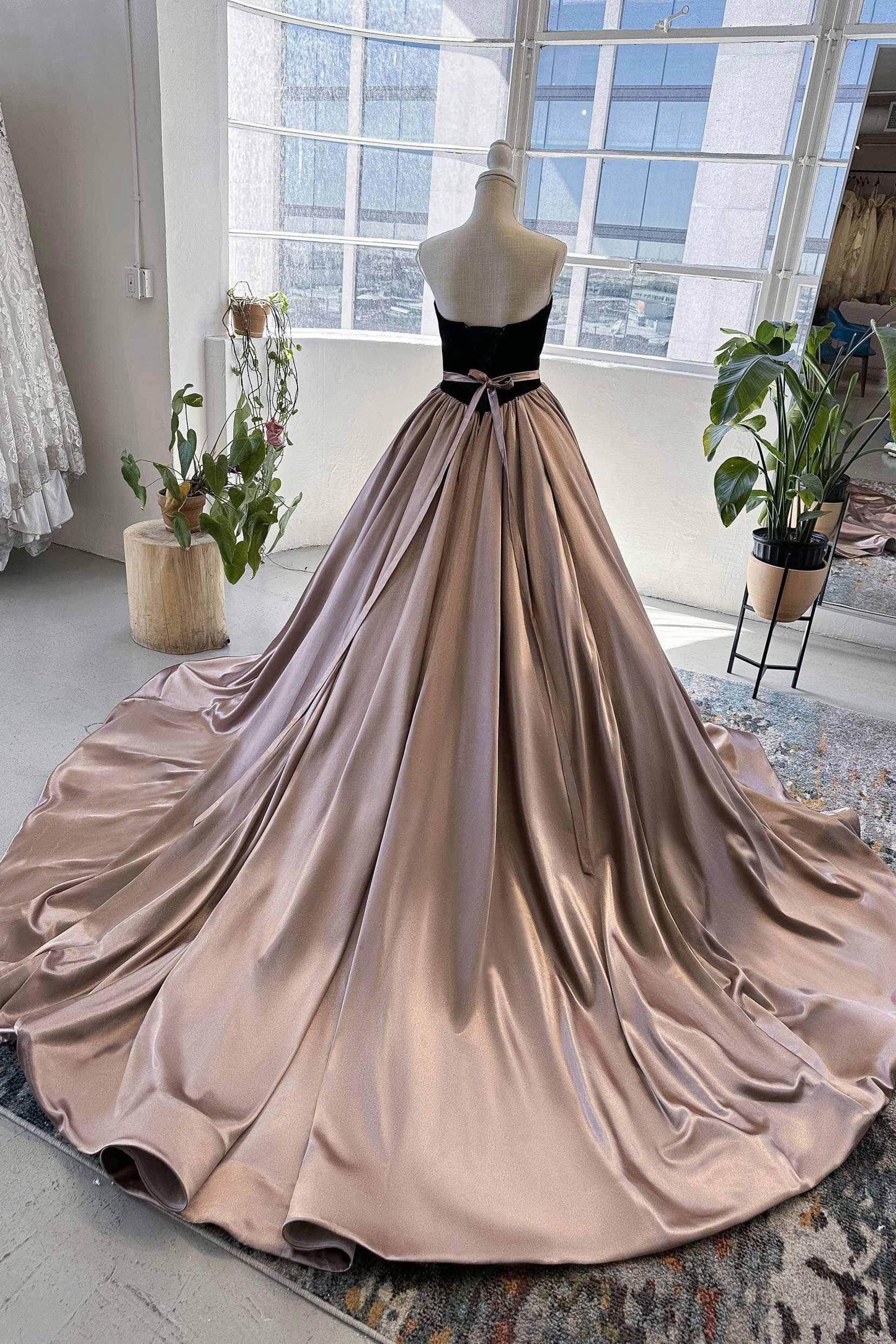 A-Line Chapel Train Satin Wedding Dress CW2990 - COCOMELODY