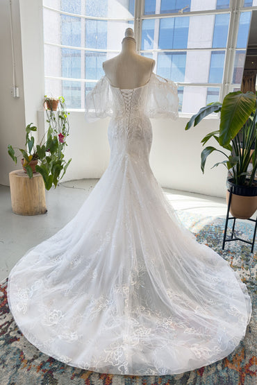 Trumpet-Mermaid Court Train  Lace Tulle Wedding Dress CW2987