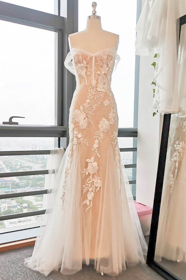 Sheath Sweep-Brush Train Lace Tulle Wedding Dress CW2747