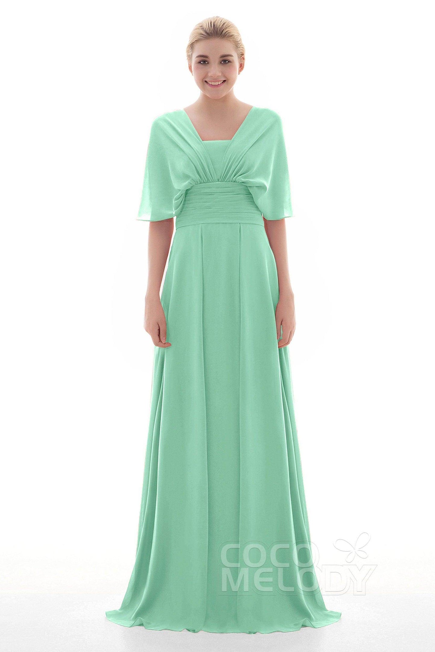 Sheath Floor Length Chiffon Bridesmaid Dress JOZF15001 - COCOMELODY