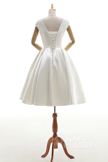 A-Line Knee Length Satin Wedding Dress JWLK16001