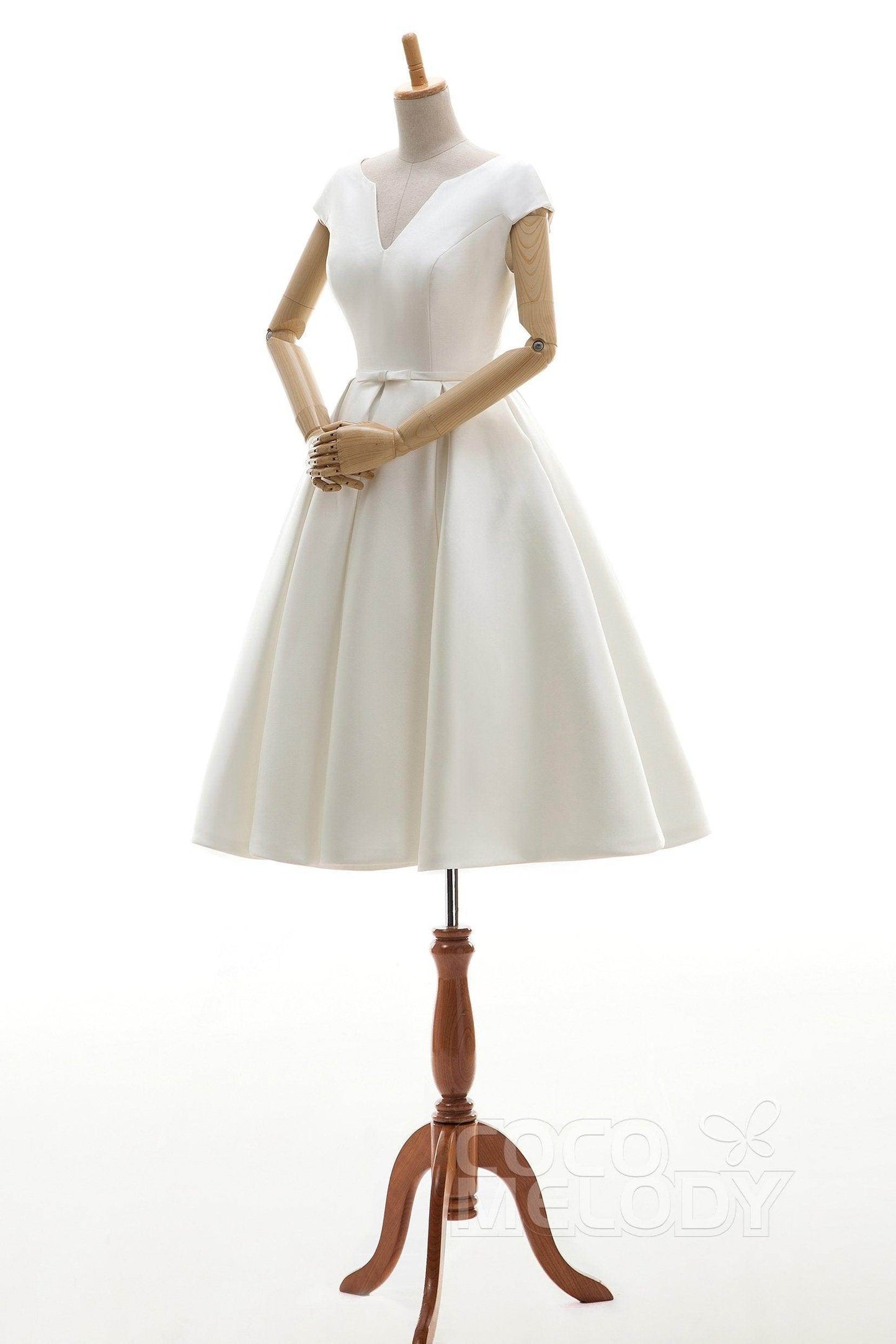 A-Line Knee Length Satin Wedding Dress JWLK16001 - COCOMELODY