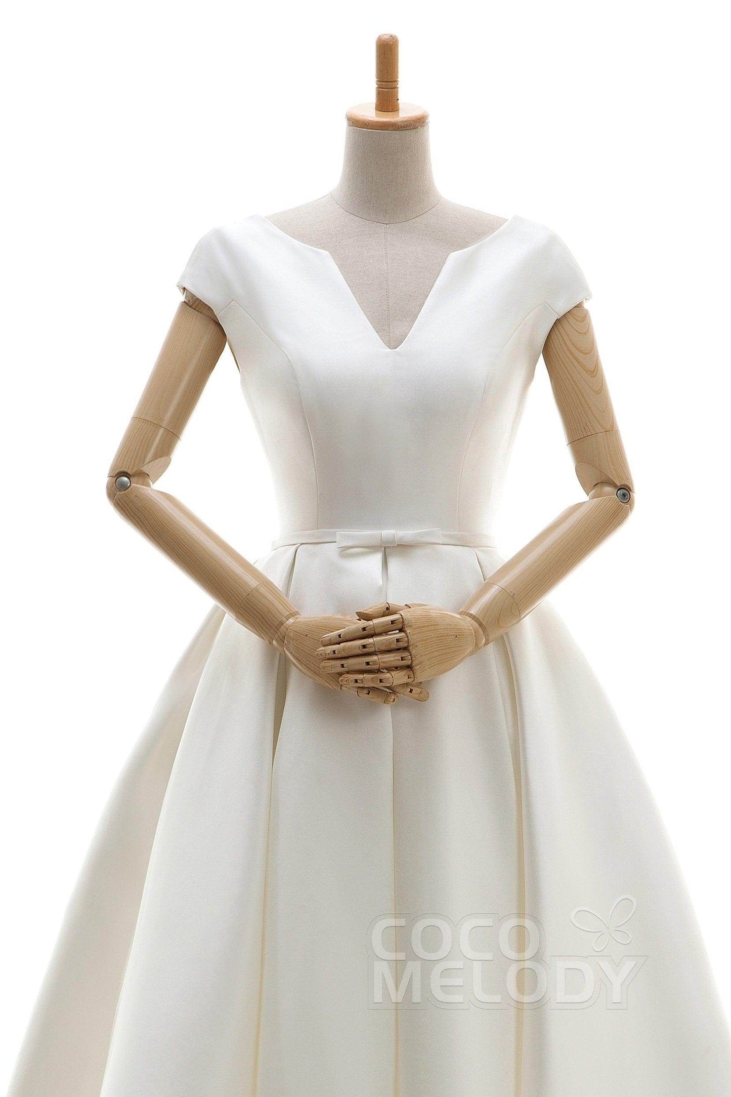 A-Line Knee Length Satin Wedding Dress JWLK16001 - COCOMELODY