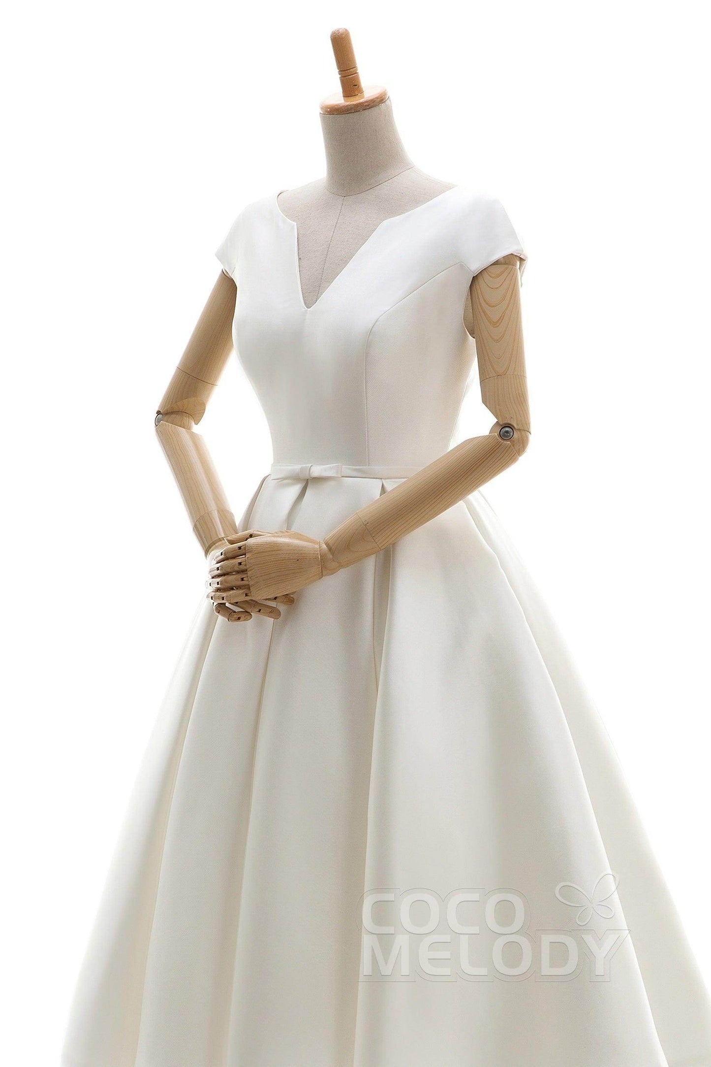 A-Line Knee Length Satin Wedding Dress JWLK16001 - COCOMELODY