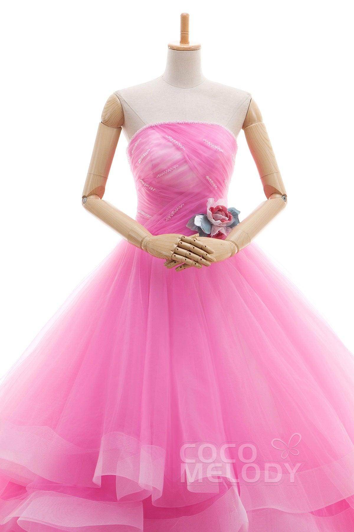 A Line Court Train Tulle Wedding Dress JWLT15067 - COCOMELODY