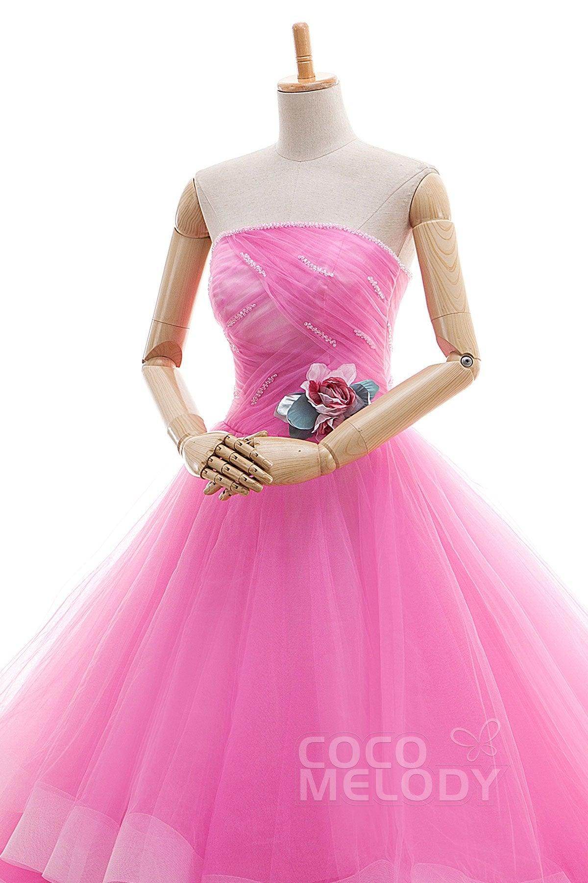 A Line Court Train Tulle Wedding Dress JWLT15067 - COCOMELODY