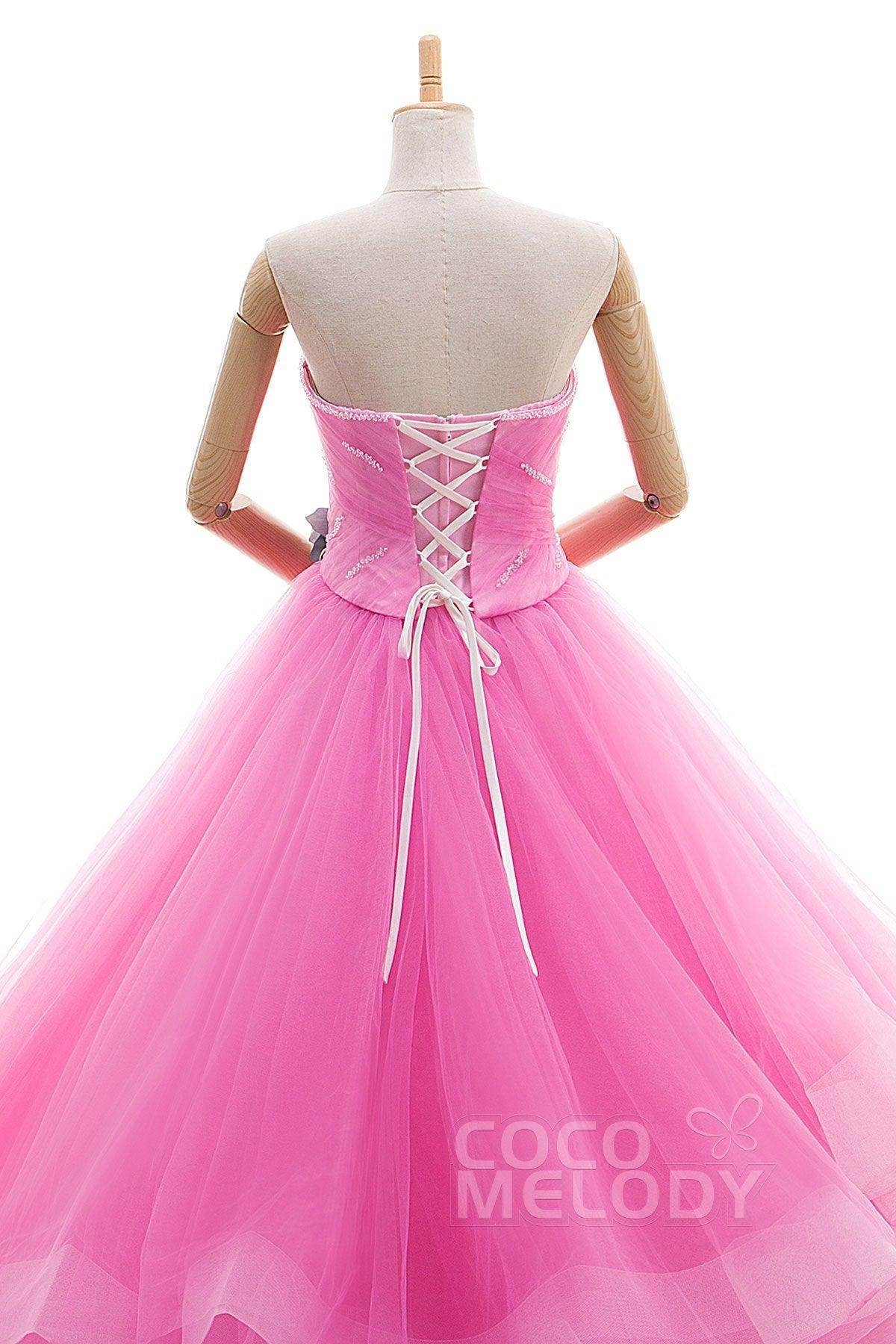 A Line Court Train Tulle Wedding Dress JWLT15067 - COCOMELODY