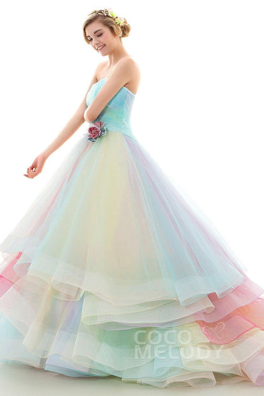 COCOMELODY A Line Court Train Tulle Wedding Dress JWLT15067 