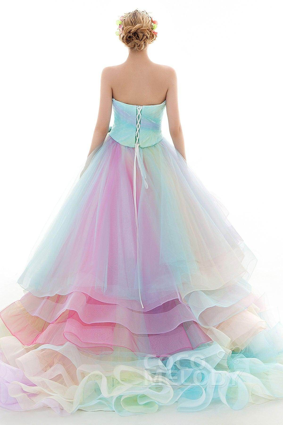 A Line Court Train Tulle Wedding Dress JWLT15067 - COCOMELODY