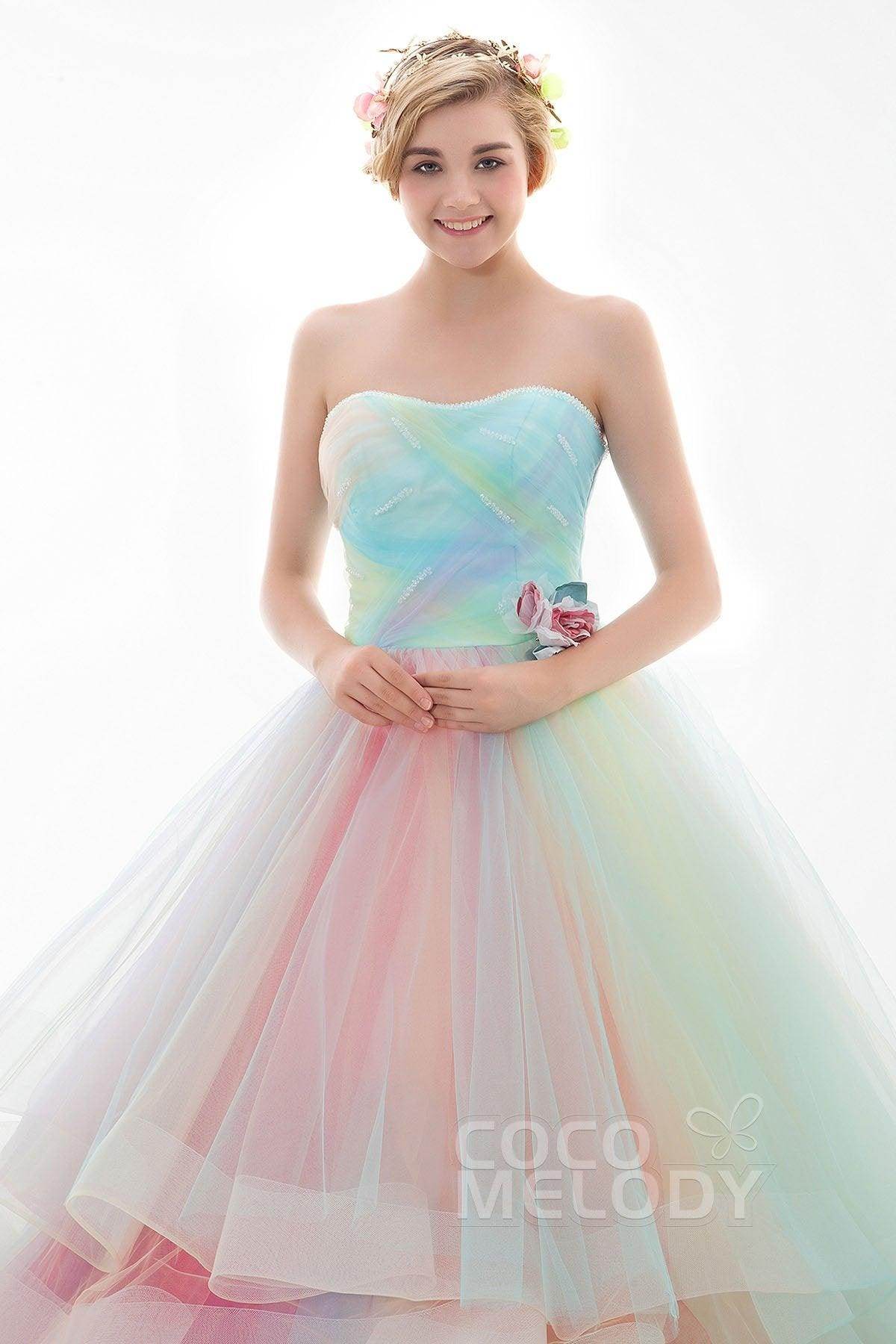 A Line Court Train Tulle Wedding Dress JWLT15067 - COCOMELODY
