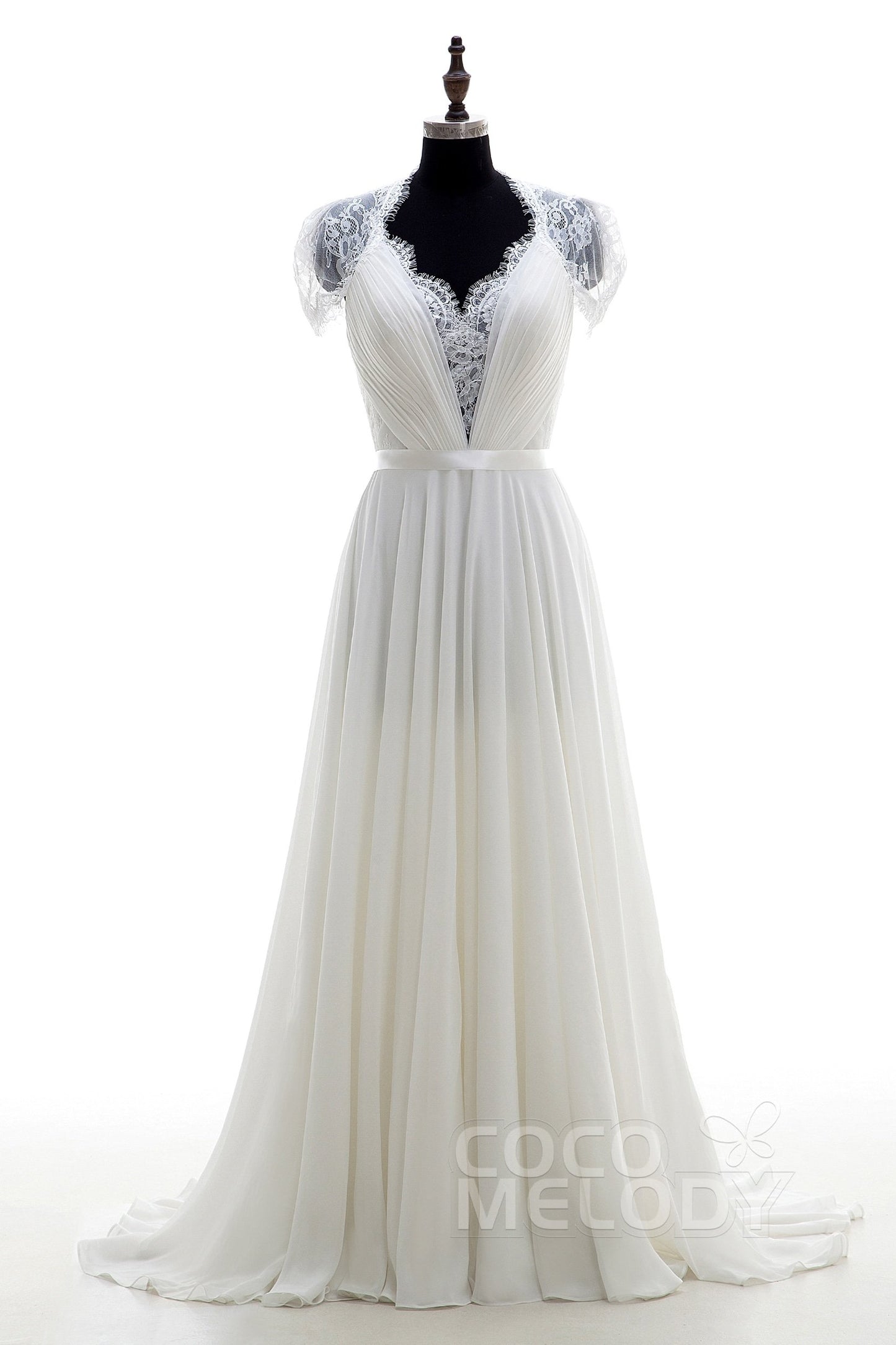 A-Line Sweep-Brush Train Chiffon Wedding Dress LD2676