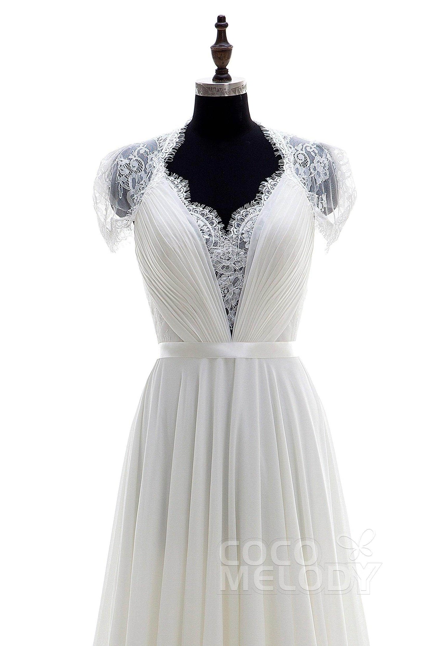 A-Line Sweep-Brush Train Chiffon Wedding Dress LD2676 - COCOMELODY