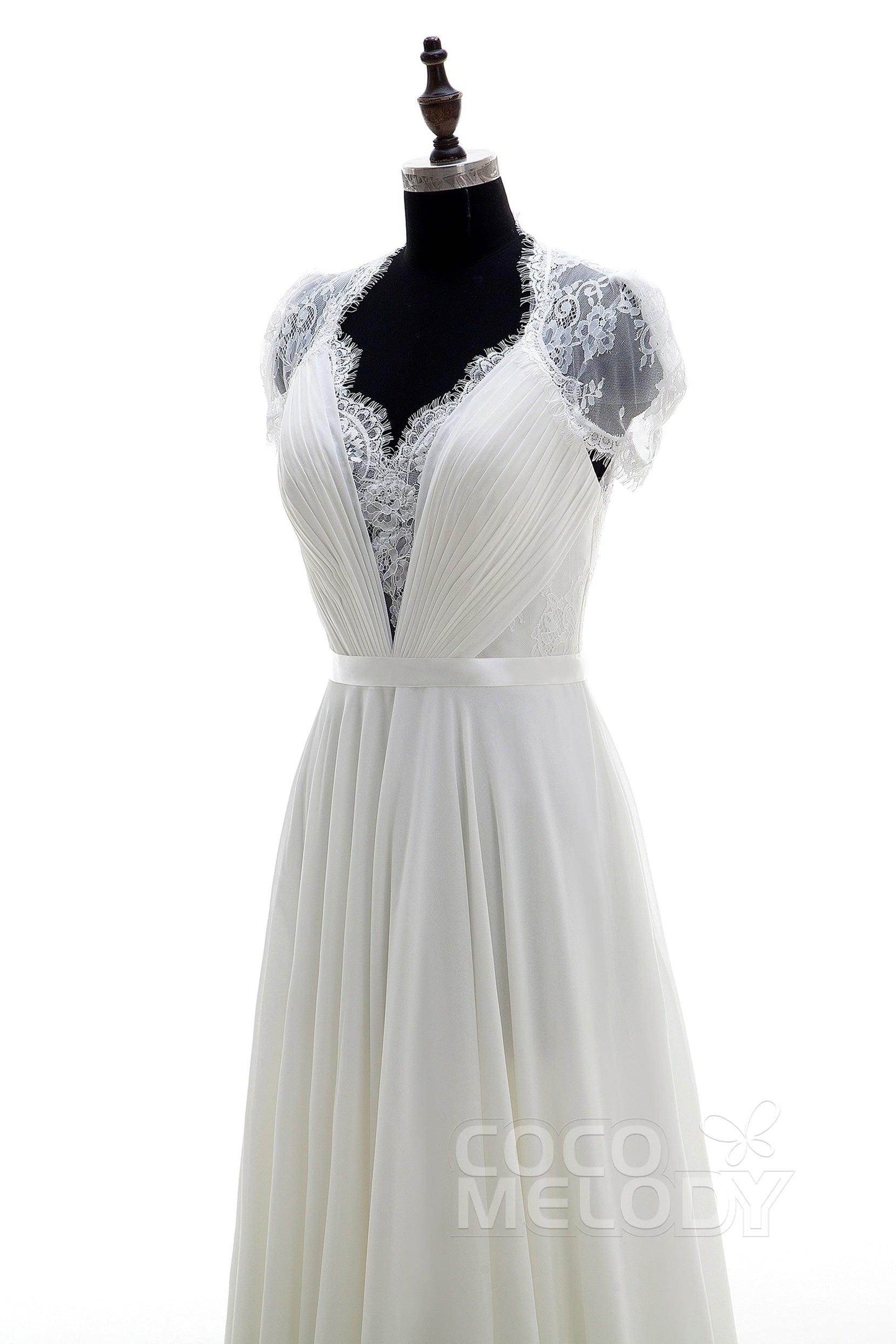 A-Line Sweep-Brush Train Chiffon Wedding Dress LD2676 - COCOMELODY