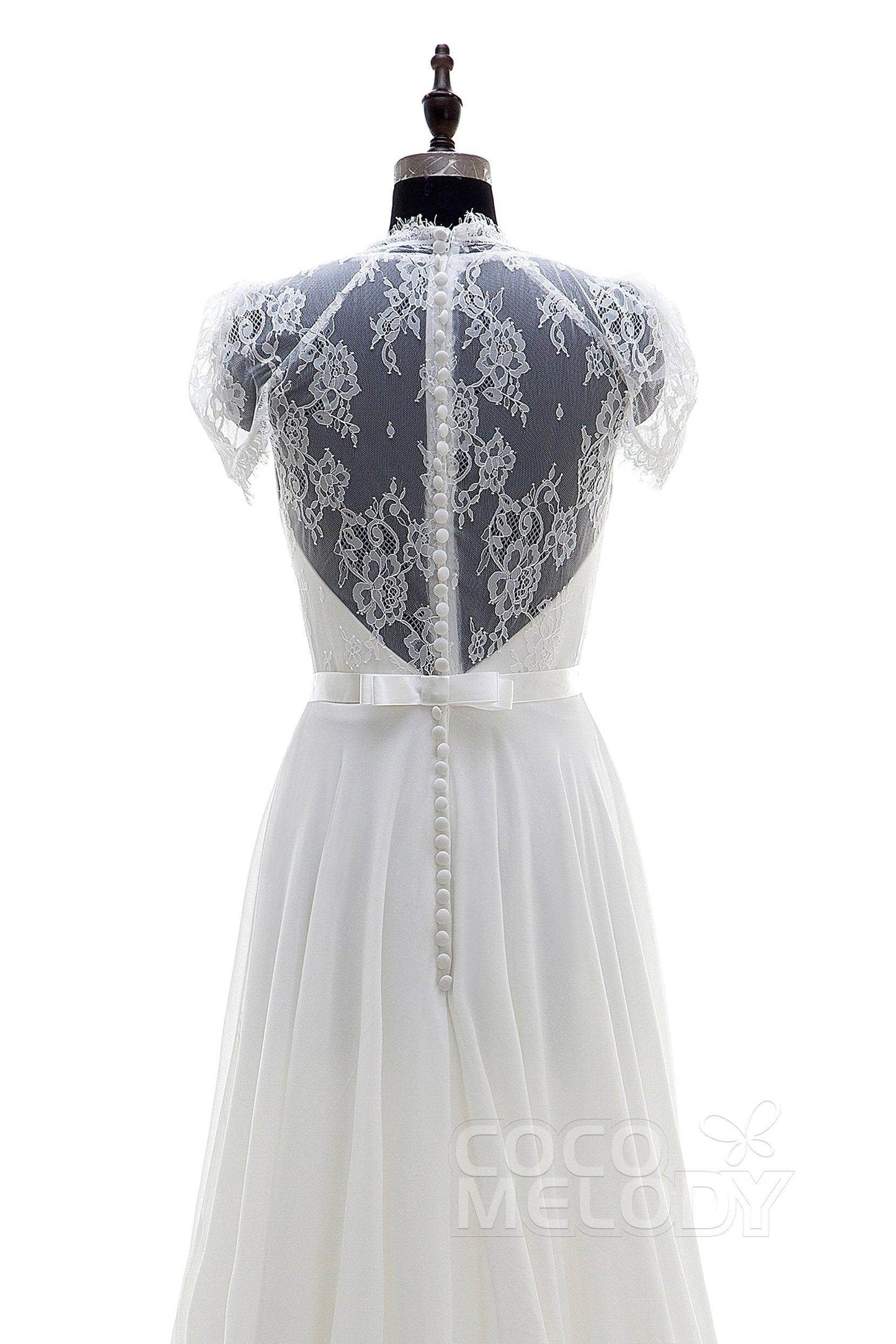 A-Line Sweep-Brush Train Chiffon Wedding Dress LD2676 - COCOMELODY