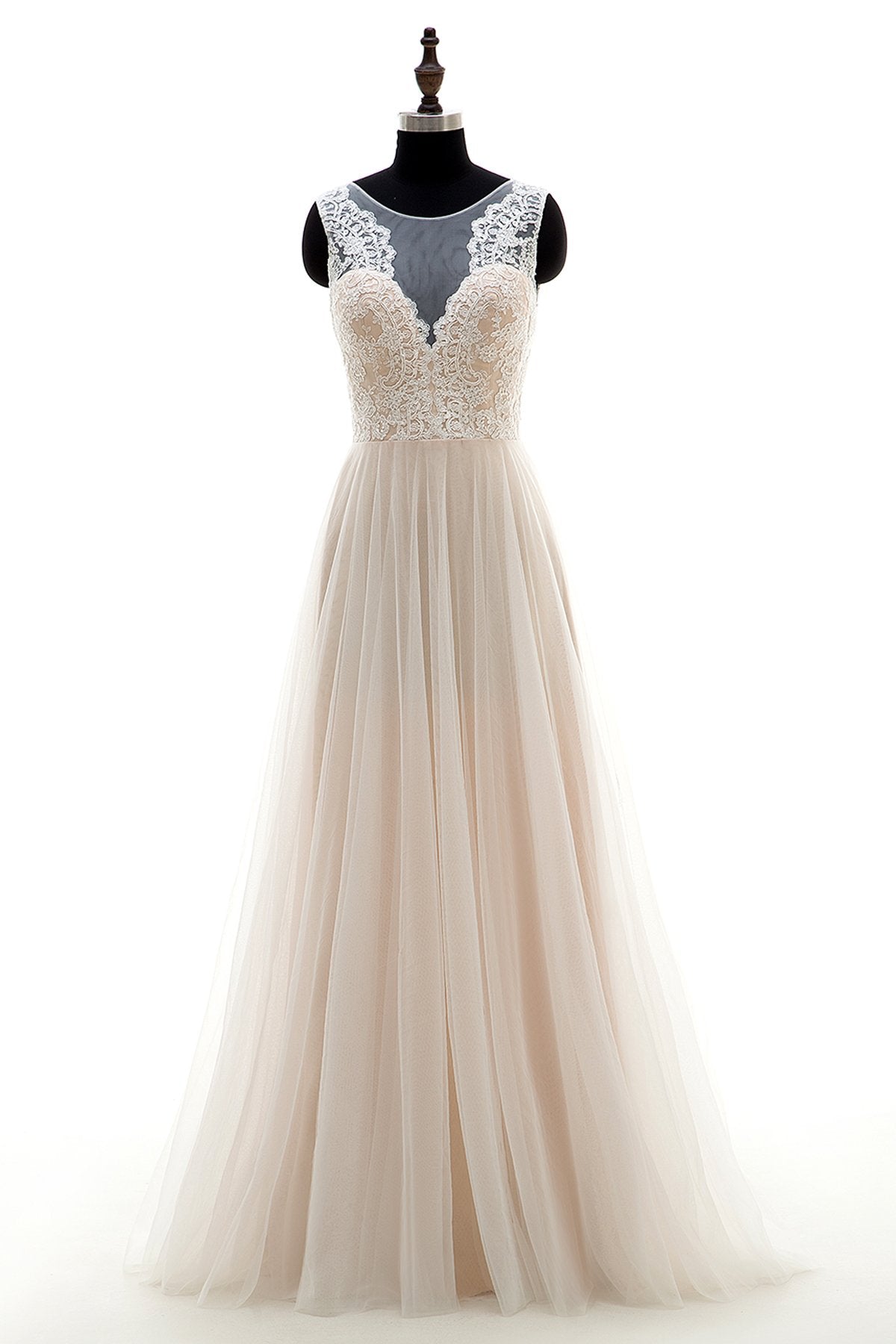 A-Line Sweep-Brush Train Tulle and Lace Wedding Dress LD3569