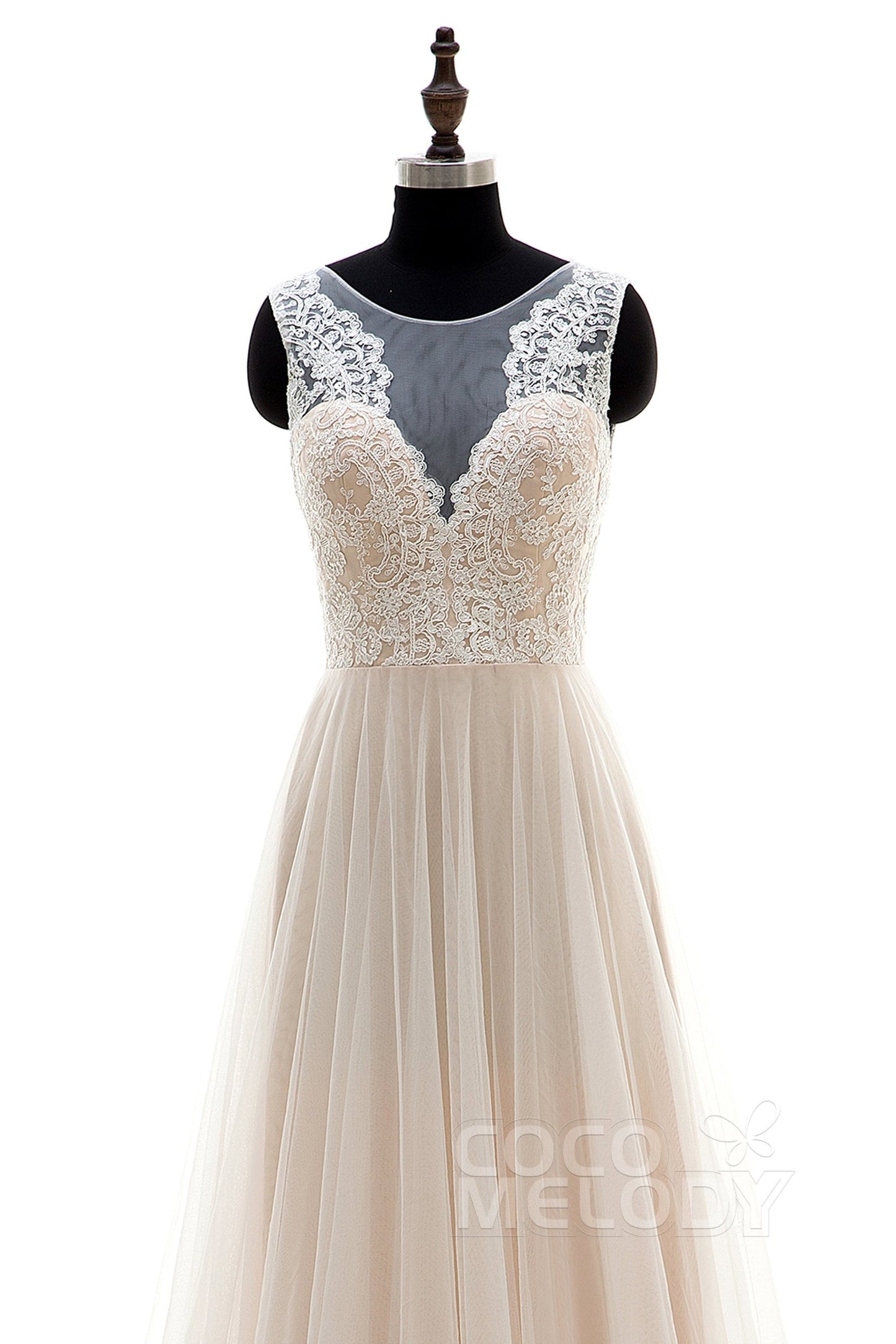 A-Line Sweep-Brush Train Tulle and Lace Wedding Dress LD3569