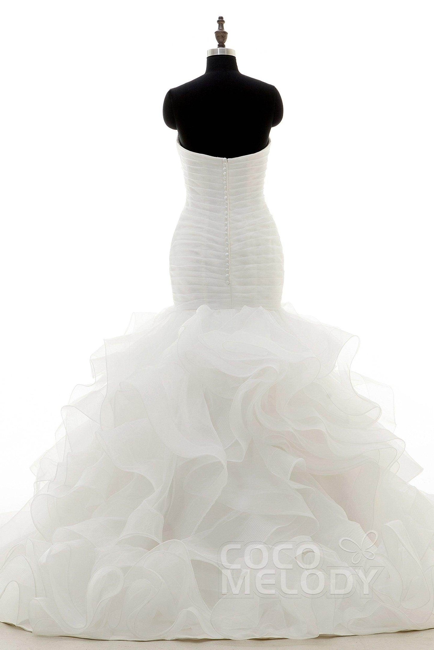 Trumpet-Mermaid Court Train Organza Wedding Dress LD3817 - COCOMELODY