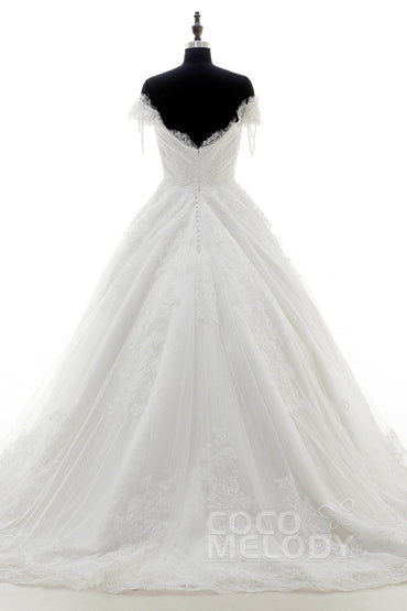 A-Line Court Train Lace Wedding Dress LD3832 - COCOMELODY