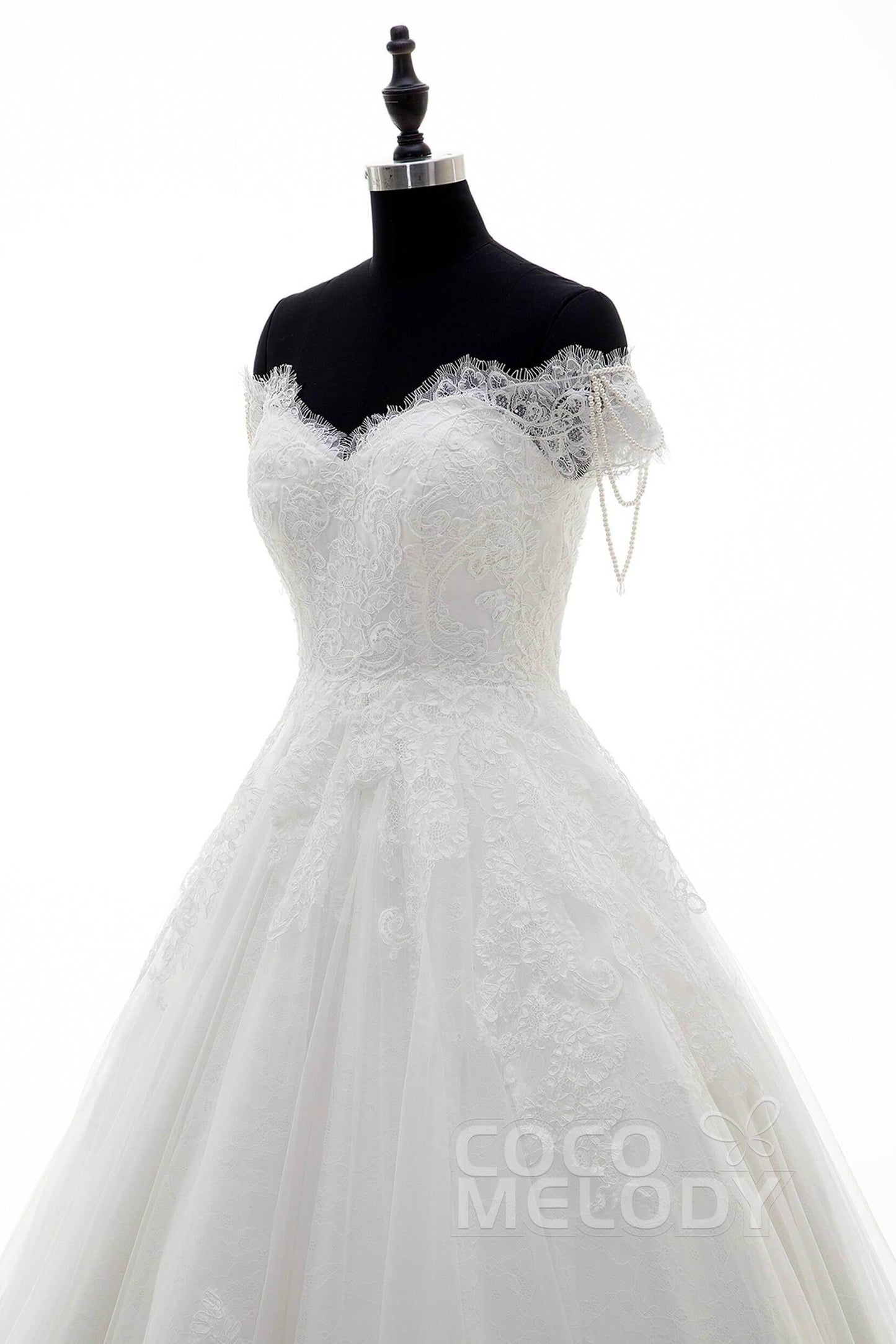 A-Line Court Train Lace Wedding Dress LD3832 - COCOMELODY