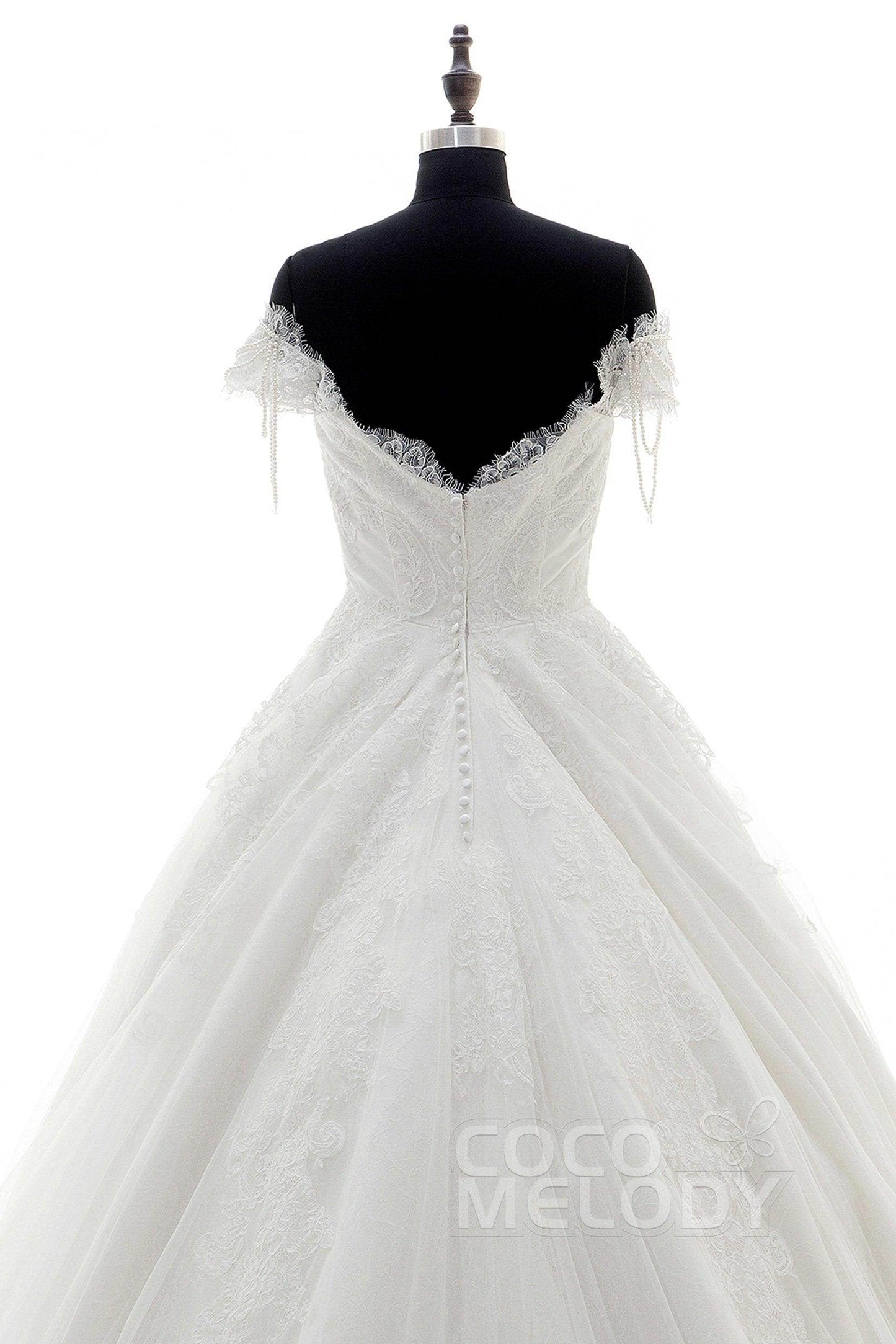 A-Line Court Train Lace Wedding Dress LD3832 - COCOMELODY
