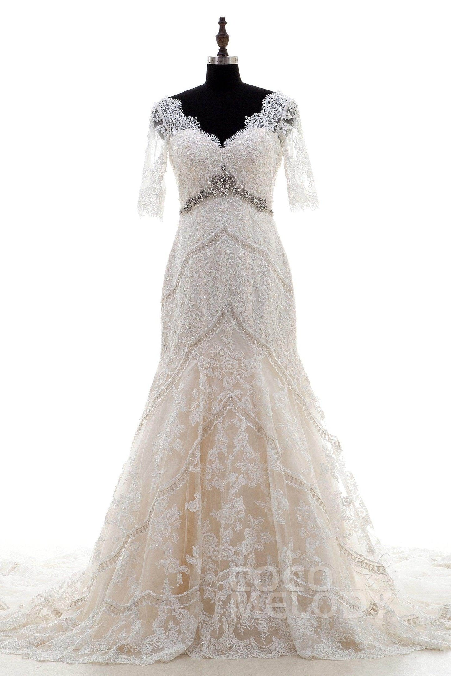 Trumpet-Mermaid Chapel Train Tulle Lace Wedding Dress LD3859 - COCOMELODY