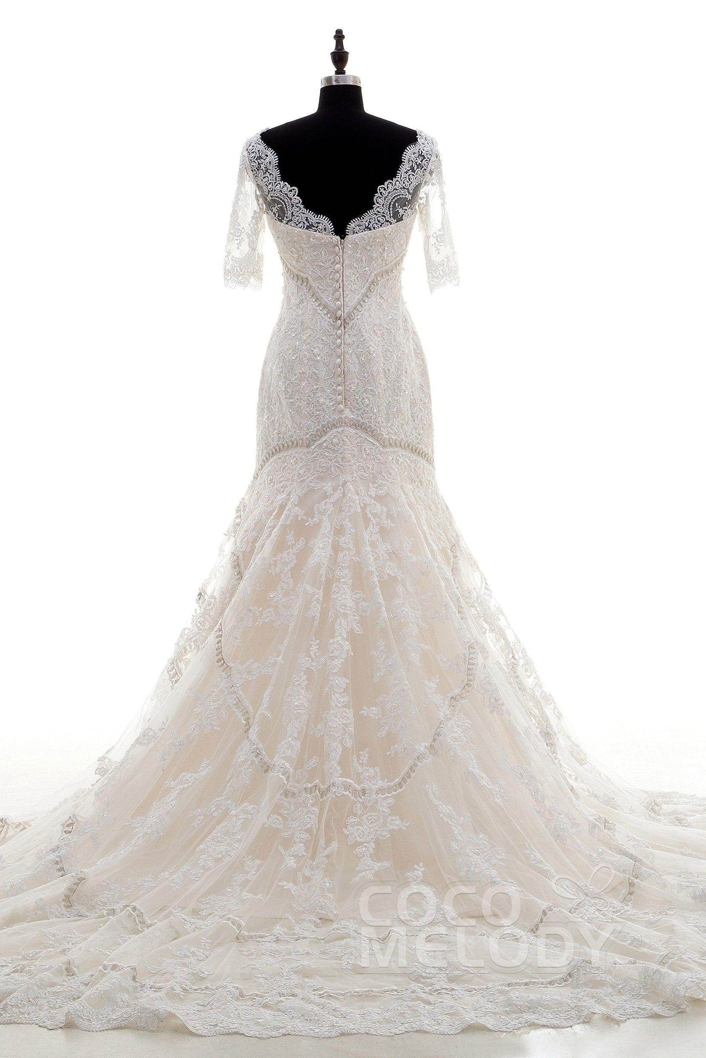 Trumpet-Mermaid Chapel Train Tulle Lace Wedding Dress LD3859 - COCOMELODY
