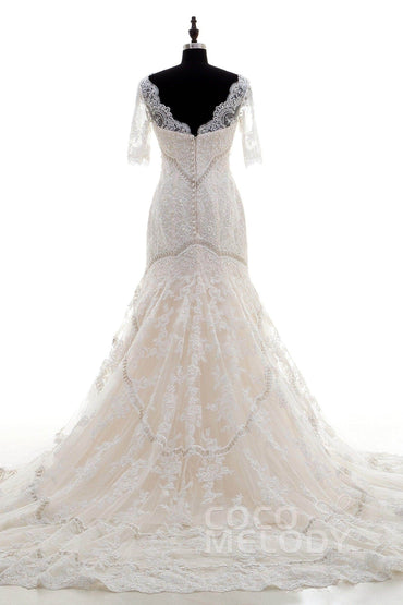 Trumpet-Mermaid Chapel Train Tulle Lace Wedding Dress LD3859 - COCOMELODY