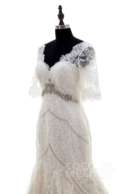 Trumpet-Mermaid Chapel Train Tulle Lace Wedding Dress LD3859