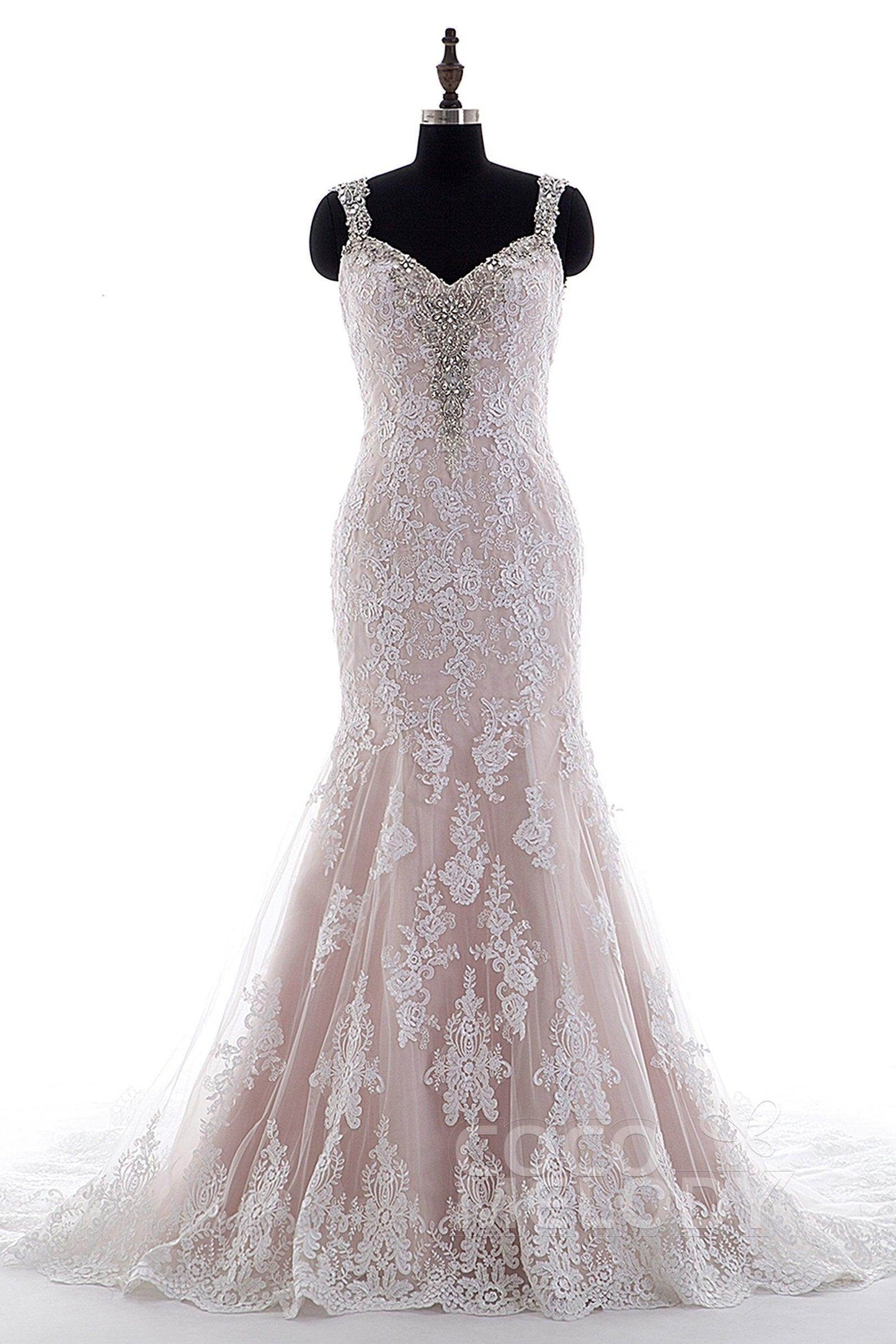 Trumpet-Mermaid Court Train Tulle Lace Wedding Dress LD3905 - COCOMELODY