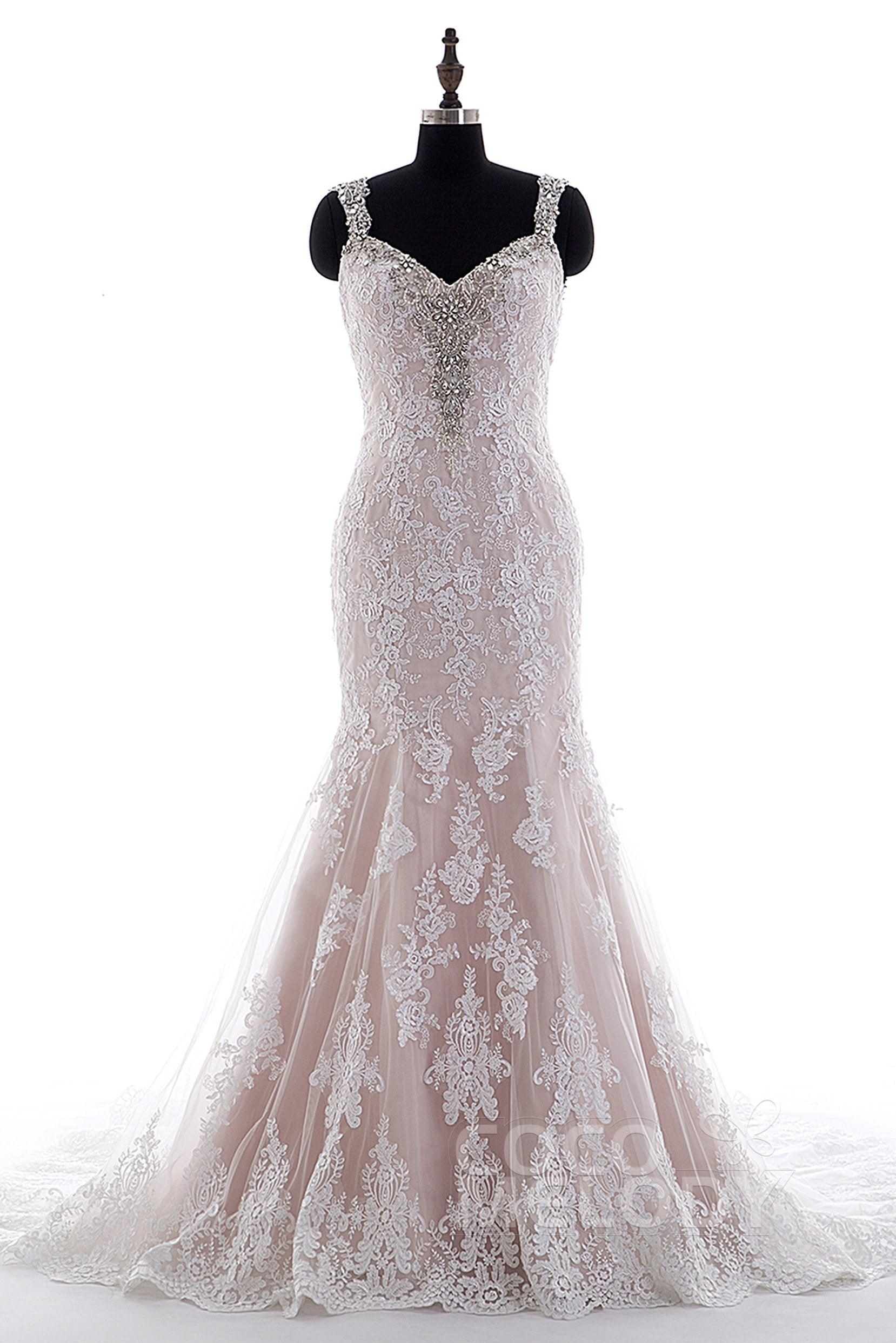 COCOMELODY Trumpet-Mermaid Court Train Tulle Lace Wedding Dress LD3905 