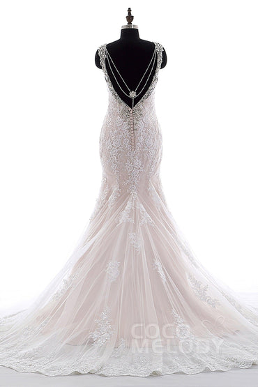 COCOMELODY Trumpet-Mermaid Court Train Tulle Lace Wedding Dress LD3905 