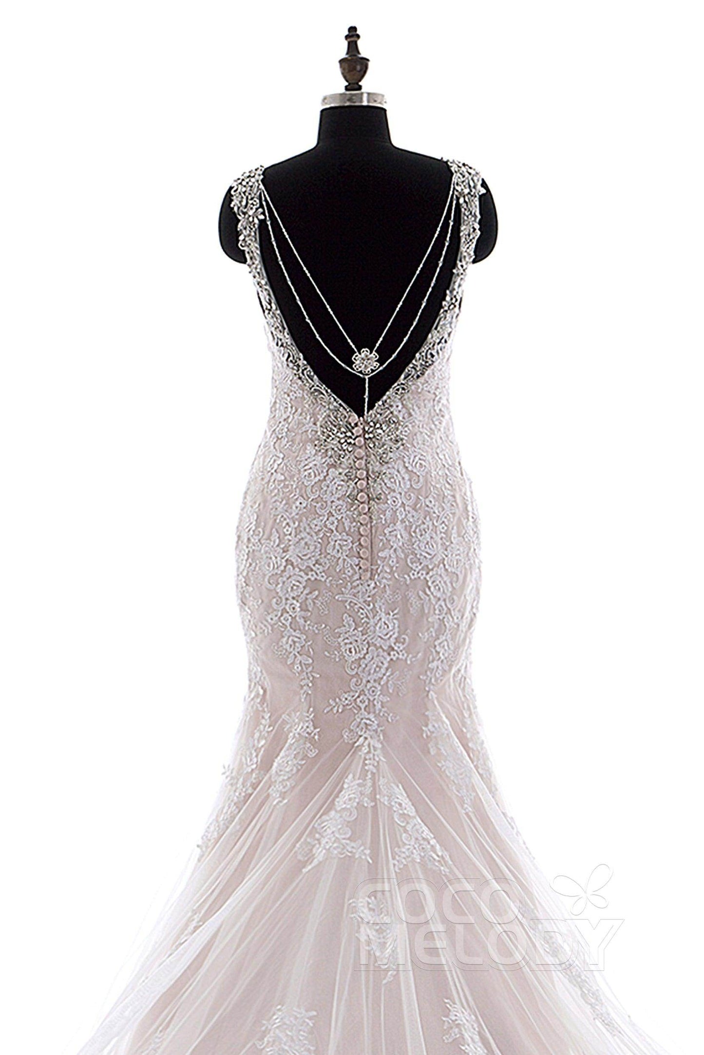 Trumpet-Mermaid Court Train Tulle Lace Wedding Dress LD3905 - COCOMELODY