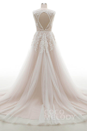 A-Line Court Train Tulle and Lace Wedding Dress LD3932 - COCOMELODY