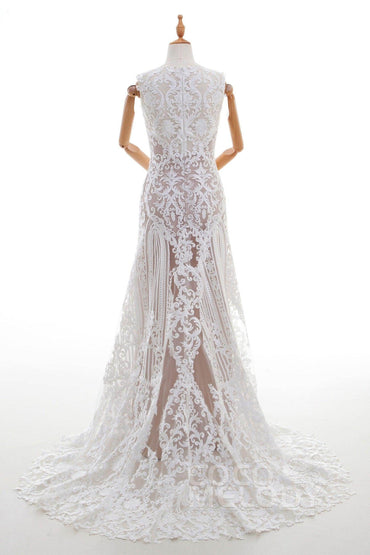 Sheath Sweep-Brush Train Lace Wedding Dress LD4317 - COCOMELODY