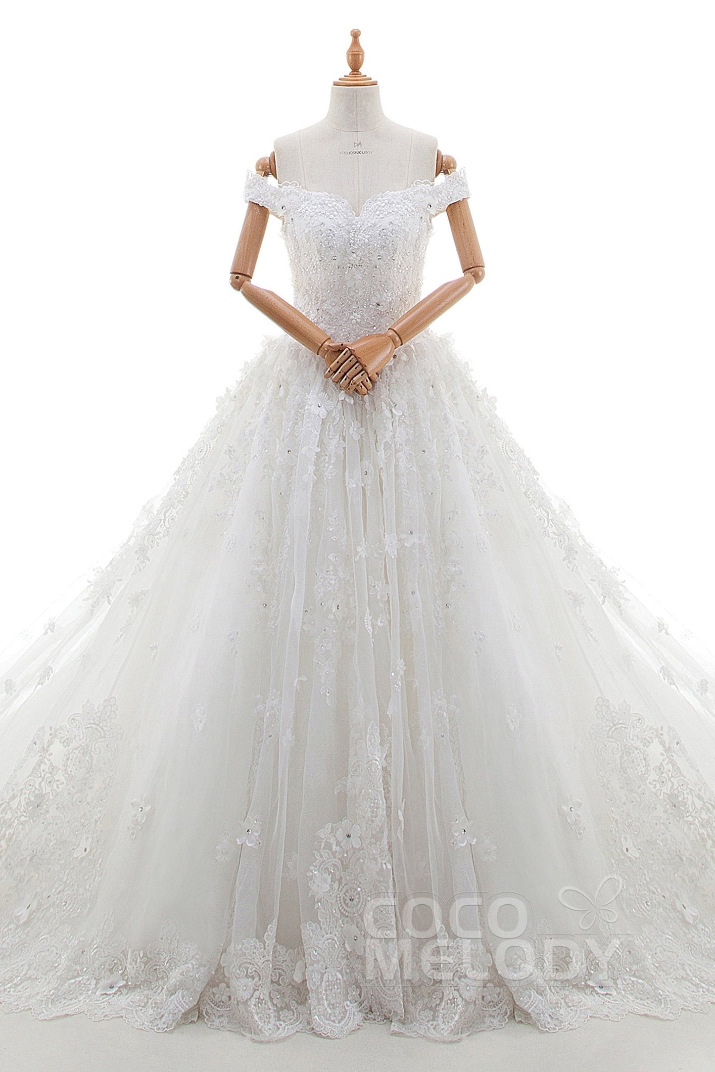 Princess Cathedral Train Tulle and Lace Wedding Dress LD4349