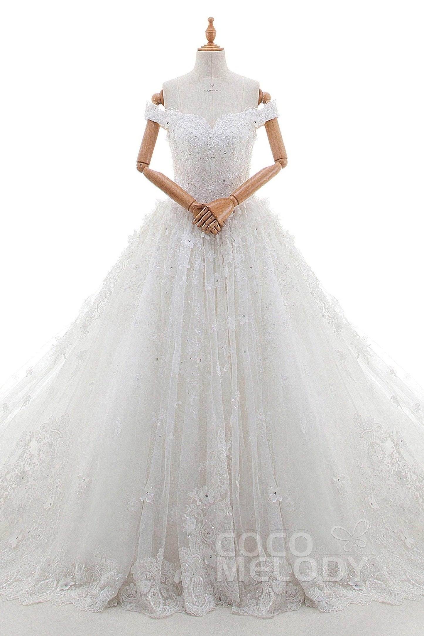 Princess Cathedral Train Tulle and Lace Wedding Dress LD4349 - COCOMELODY