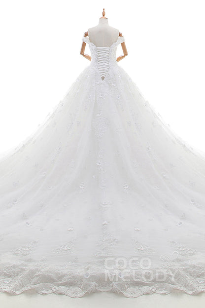 Princess Cathedral Train Tulle and Lace Wedding Dress LD4349
